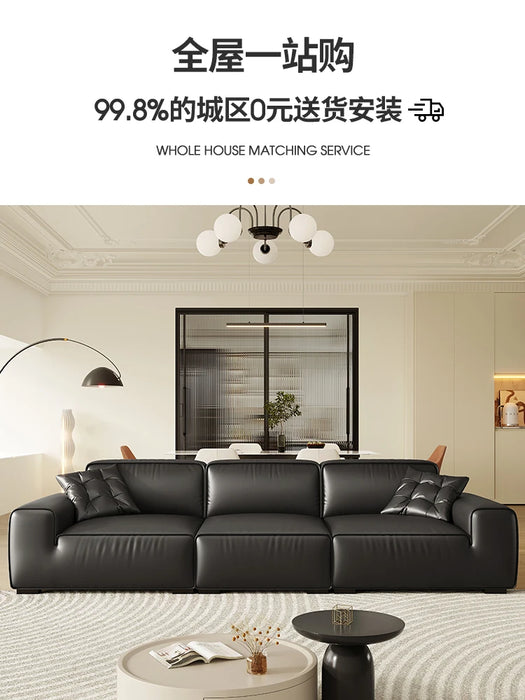Italian minimalist leather sofa first floor cowhide living room inline sofa black tofu block big black cow original sofa
