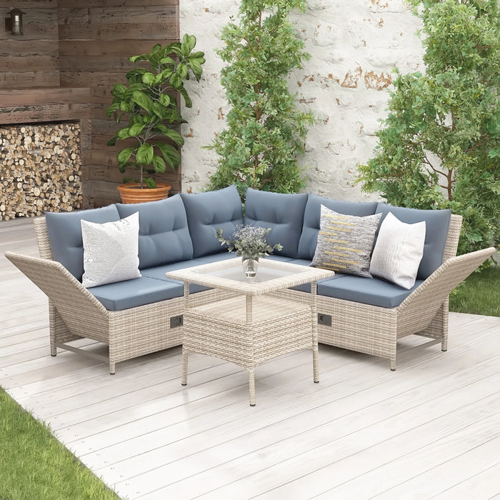 Outdoor Patio 4-Piece All Weather PE Wicker Rattan Sofa Outdoor Furniture Set with Adjustable Backs for Backyard, Poolside, Gray