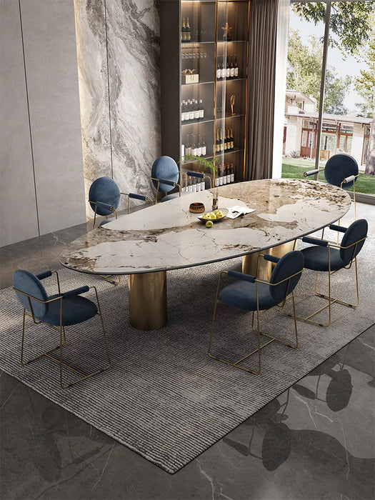 Italian light luxury very simple rock plate table home modern simple dining table oval dining table and chair combination