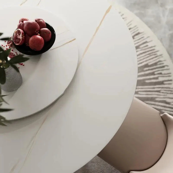 Simple Modern Light Luxury Rock Dining Table Vintage Household Round Side Table Turntable White Mesa De Cocina Hotel Furniture