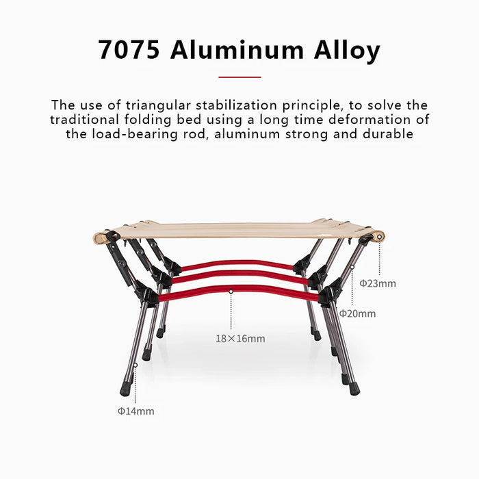 Outdoor aluminum alloy folding bed portable camping marching bed camping height adjustable lunch break single bed