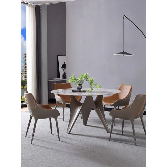 Italian Stone Plate round Dining Tables and Chairs Set Modern Simple Small Apartment with Turntable round Table Household Light