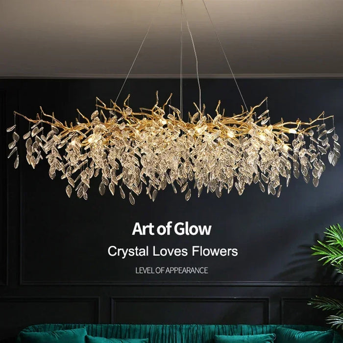 French luxury golden modern branch-shaped ceiling chandelier simple villa duplex American living room crystal LED chandelier