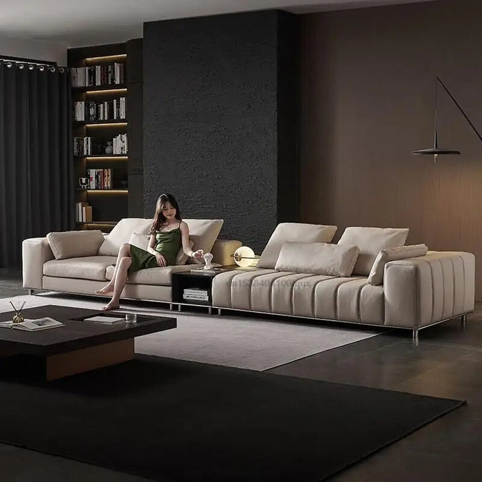 Italian Designer Light Luxury Genuine Leather Corner Combination New Arrival Minimalist Large Villa High-end Custom Sofa Set