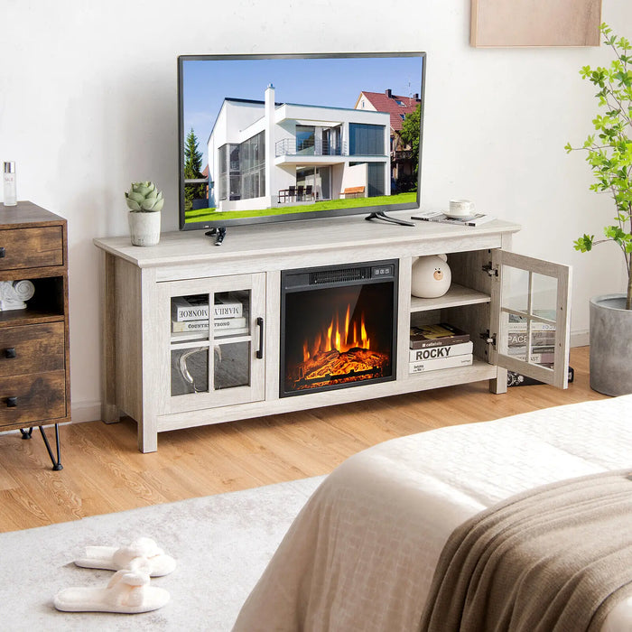 Costway 58 Inches Fireplace TV Stand for TVs up to 65 Inches W/ 1400W Electric fireplace