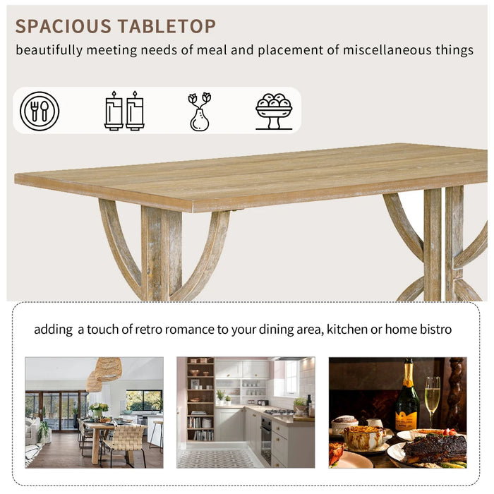 6-Piece Retro Rectangular Dining Table Set with Table,4 Upholstered Chairs,1 Bench for Dining Room,Natural Wood Wash