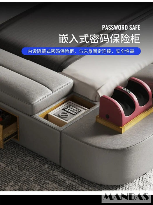 MINGDIBAO Tech Smart Bed - the Ultimate Multifunctional Bedframe with Genuine Leather, Massage, Speaker, Projector, Air Purifier