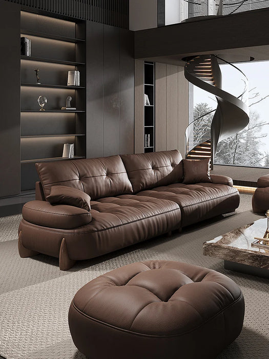 Italian minimalist leather sofa head layer cowhide modern simple retro three-seat living room small apartment leather sofa