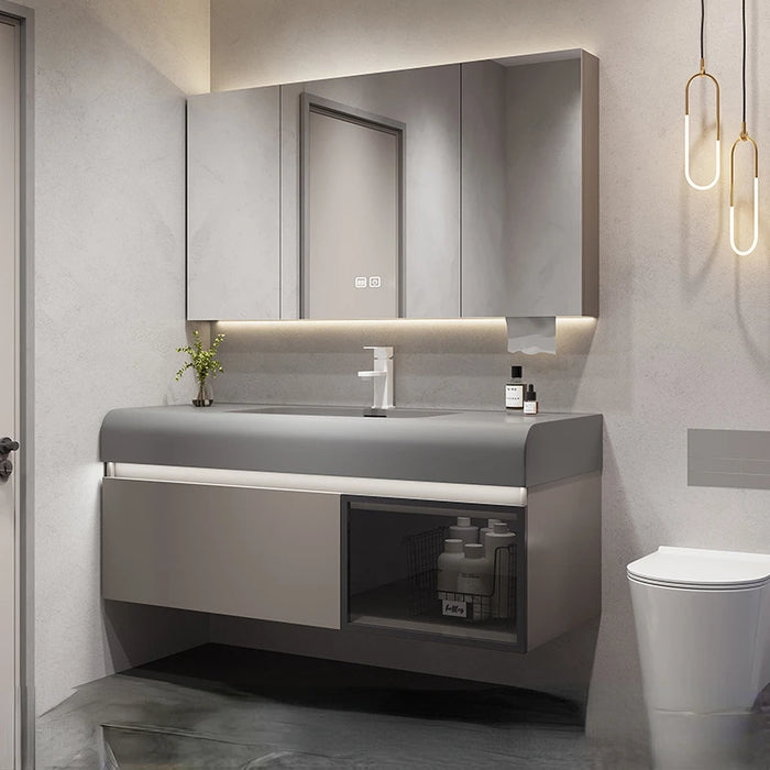 Simple Slate Integrated Washbasin Solid Wood Sink Vanity Cabinet Bathroom Furniture