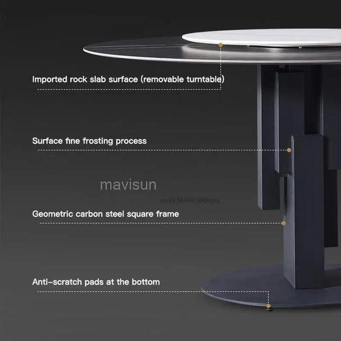 Italian Light Luxury Combination Minimalist Rock Board Dining Table And Chair Round Table With Turntable Simple Home Furniture