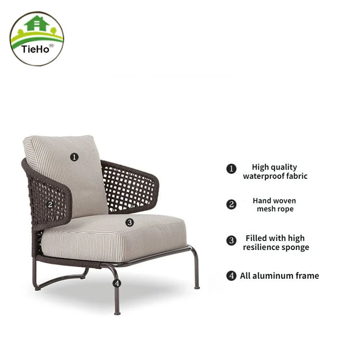 Outdoor All-aluminum Single Sofa Garden Balcony Rattan Leisure Sofa Modern Creative Waterproof Sofas Chair Outdoor Furniture