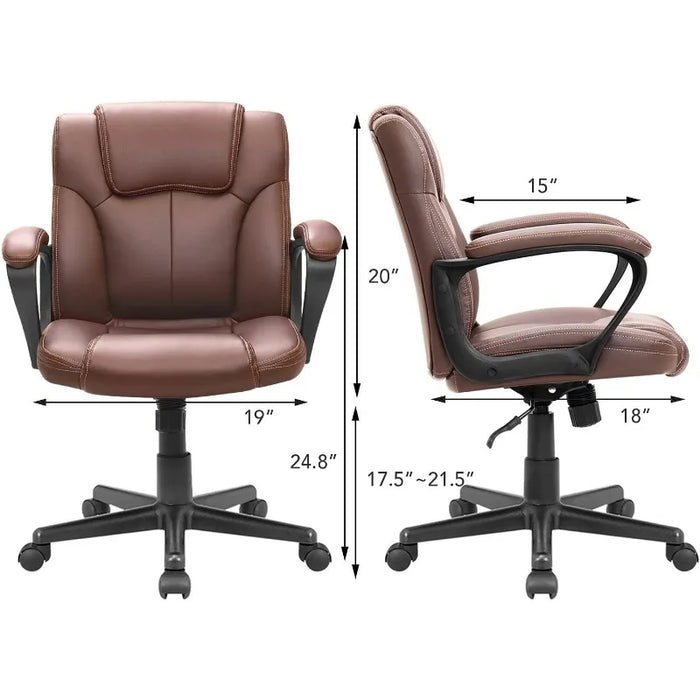 Shahoo Executive Office Chair Swivel Task Seat with Ergonomic Mid-Back, Waist Support, PU Leather, Brown Office Furniture