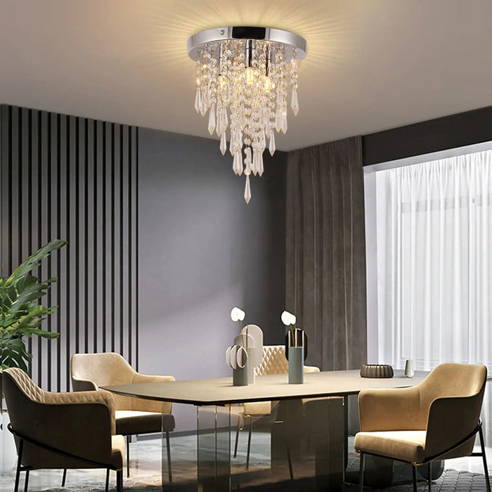 Crystal Ceiling Light LED Modern Hall Chandelier Living Room 3-Light Flush Mount Lamp Room Decor Lighting Fixture