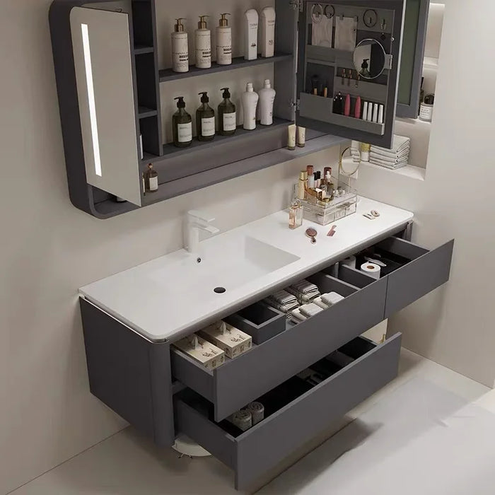 Cream Oak Bathroom Cabinet, Dresser, Combination Toilet, Rock Slab, Seamless Basin, Vanity, Sink, Bathroom Cabinet