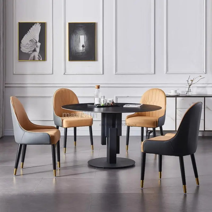 Italian Light Luxury Combination Minimalist Rock Board Dining Table And Chair Round Table With Turntable Simple Home Furniture