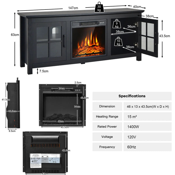Costway 58 Inches Fireplace TV Stand for TVs up to 65 Inches W/ 1400W Electric fireplace