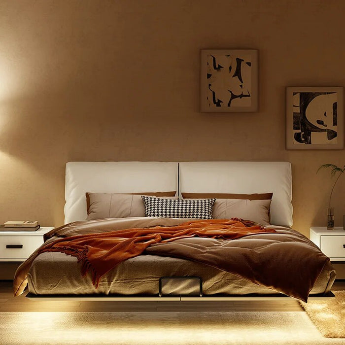 Italian Simple Suspension Bed Modern Simple Leather Bed Small Family Master Bedroom Double Bed 1.5M/1.8M Soft Bag Wedding Bed