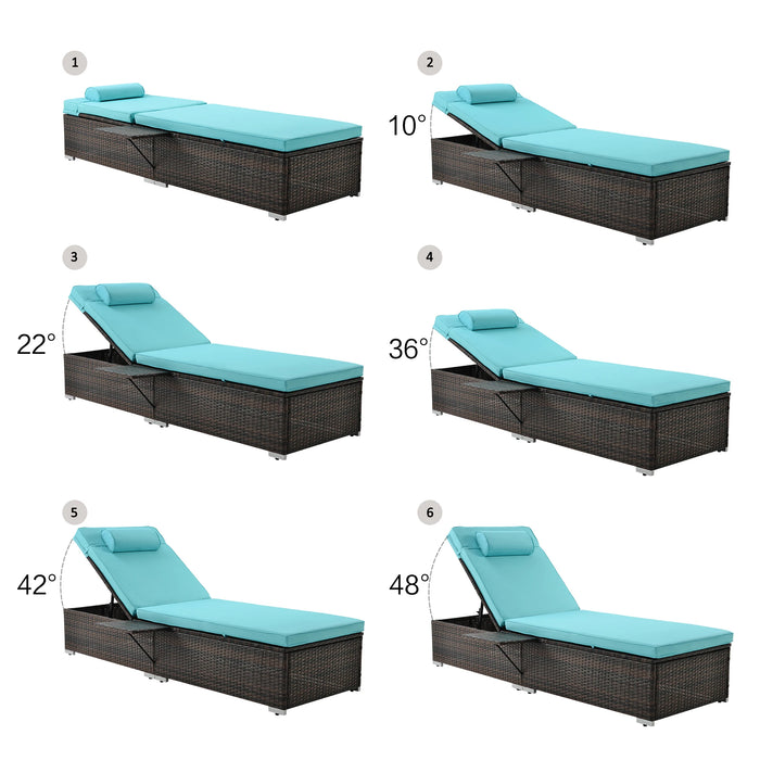 Outdoor PE Wicker Chaise Lounge - 2 Piece Patio Brown Rattan Reclining Chair Beach Pool Adjustable Backrest Recliners