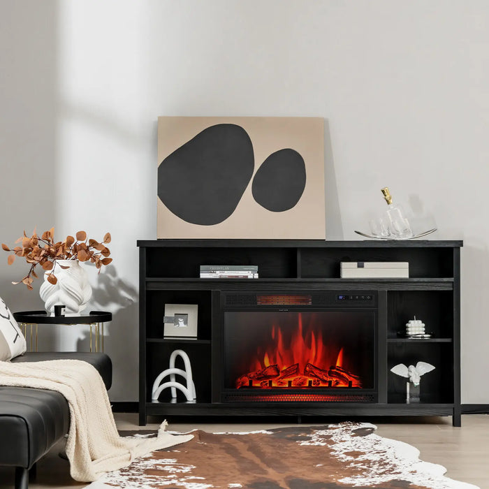 Costway 58" Fireplace TV Stand Entertainment Console w/ Spacious Tabletop & Shelves