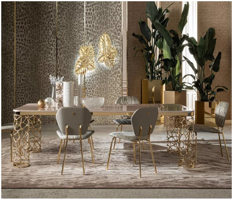 Italian light luxury marble dining table modern simple living room Villa dining room rectangular dining table