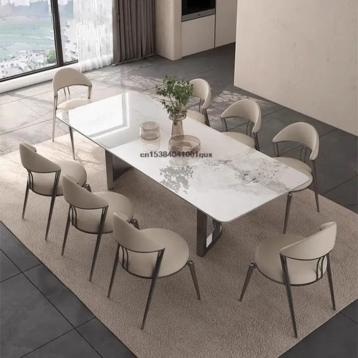 Italian Style Dinner Rectangle Table Designer Stainless Steel Base Kitchen Furniture minimalist Dining Room Table And Chair Set
