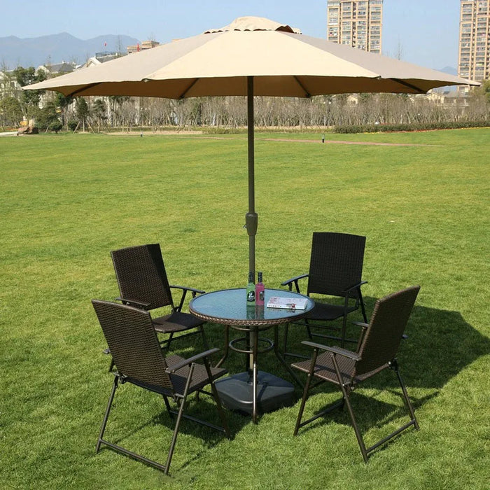 Outdoor Terrace Leisure Folding Rattan Iron Table and Chair Garden Balcony Leisure Furniture Combination Set Sun Umbrella Sets