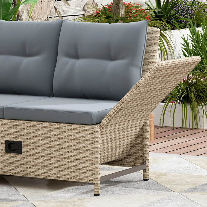 Outdoor Patio 4-Piece All Weather PE Wicker Rattan Sofa Outdoor Furniture Set with Adjustable Backs for Backyard, Poolside, Gray