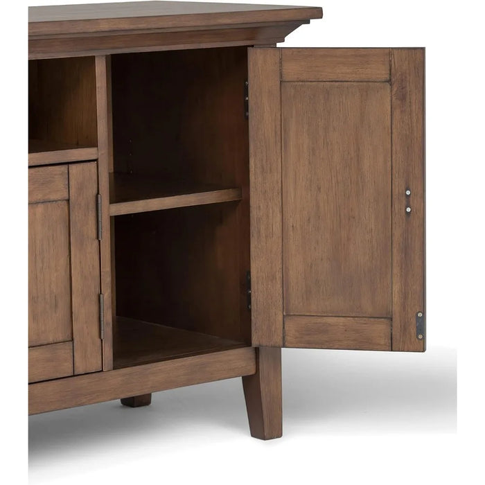 SIMPLIHOME Redmond SOLID WOOD 72 Inch Wide Transitional TV Media Stand in Rustic Natural Aged Brown For TVs up to 80 Inches