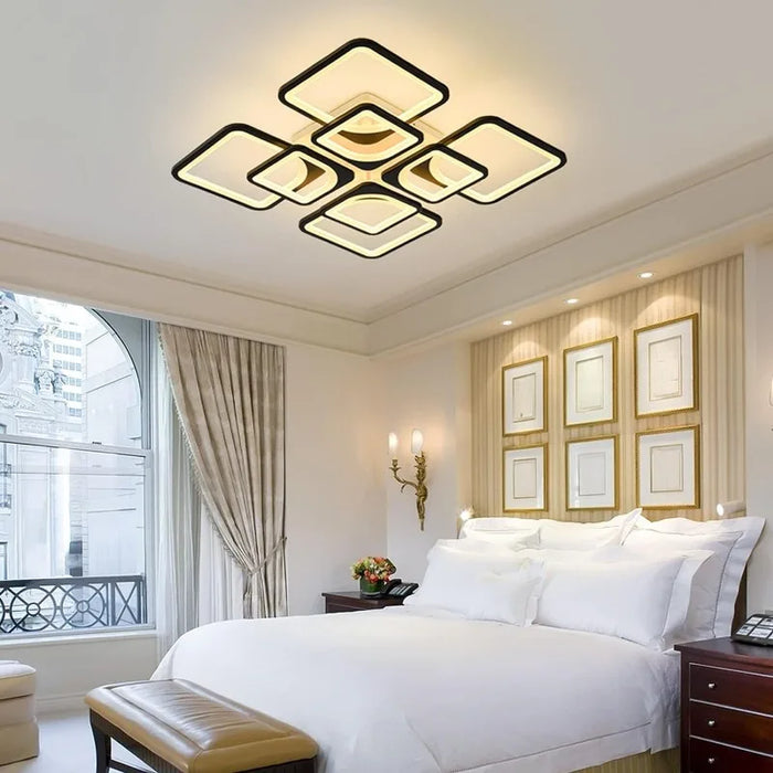 Siittoo Modern Ceiling Light Fixture, Dimmable LED Flush Mount Ceiling Chandelier Lighting with Remote