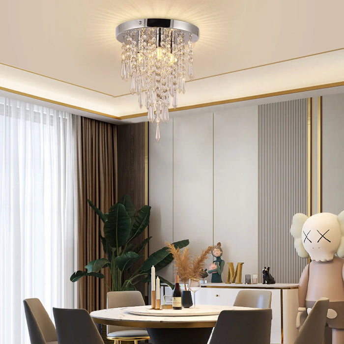 Crystal Ceiling Light LED Modern Hall Chandelier Living Room 3-Light Flush Mount Lamp Room Decor Lighting Fixture