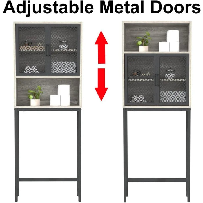 Bathroom Space Saver, Over The Toilet Storage Cabinet, Metal and Wood Industrial Organizer Stand Above Toilet