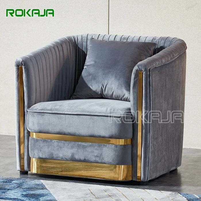 Italian Designer 3 pieces Sofa Set Velvet Grey Sofa Living Room Furniture Sets Gold Luxury Sectional Couch Cover Sofa