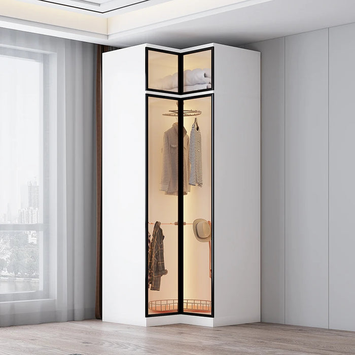 Sliding door corner wardrobe simple home bedroom cloakroom combined glass two door wardrobe corner