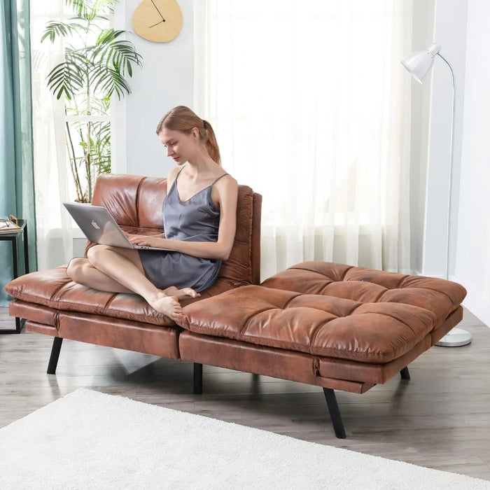 Convertible Futon Sofa Couch Bed,Futon Couch Bed,Memory Foam Futon Sleeper Sofa,Loveseat Sofa Bed,Small Splitback Faux Leather