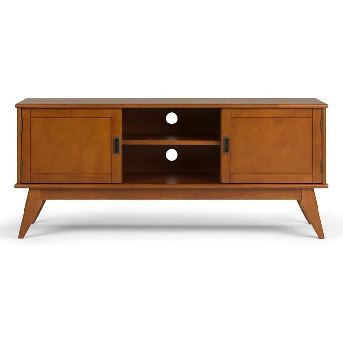 SIMPLIHOME Draper SOLID HARDWOOD 60 Inch Wide Mid Century Modern TV Media Stand in Teak Brown For TVs up to 65 Inches