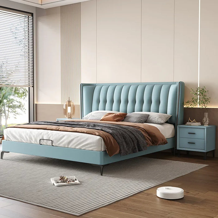 Italian minimalist leather bed, master bedroom, top layer cowhide bed, 1.8m double leather art bed, bedroom, high-end soft leath