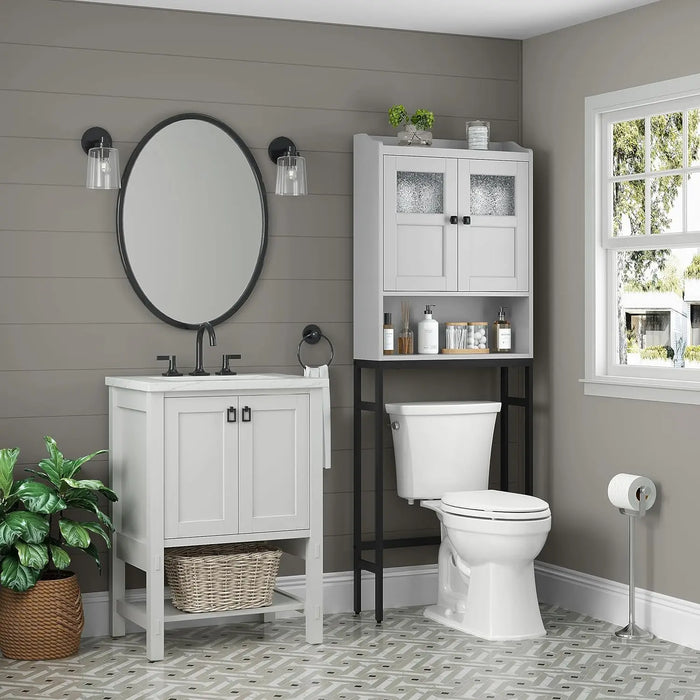 Over The Toilet Storage Cabinet, Bathroom Organizer Over Toilet Storage, Double Doors Over The Toilet Storage Soft Hinges Above