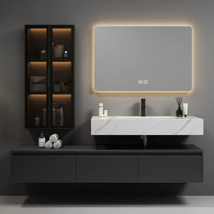 Customized Rock Panel Bathroom Cabinet Minimalist Modern Vanity Toilet Storage  Sink