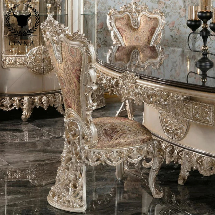 Custom-made European long dining table luxury all solid wood carved gold foil large-sized French dining table furniture