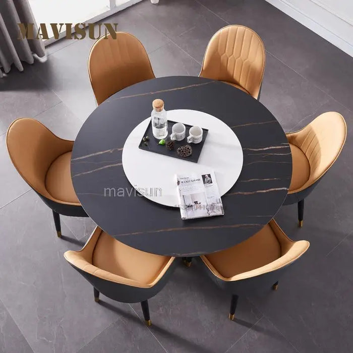 Italian Light Luxury Combination Minimalist Rock Board Dining Table And Chair Round Table With Turntable Simple Home Furniture