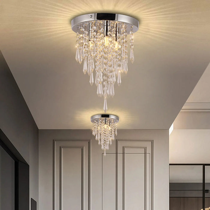 Crystal Ceiling Light LED Modern Hall Chandelier Living Room 3-Light Flush Mount Lamp Room Decor Lighting Fixture