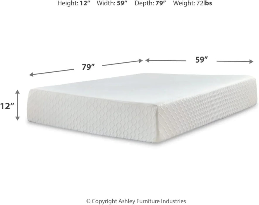 Signature Design by Ashley Chime 12 Inch Medium Firm Memory Foam Mattress, CertiPUR-US Certified, Queen White