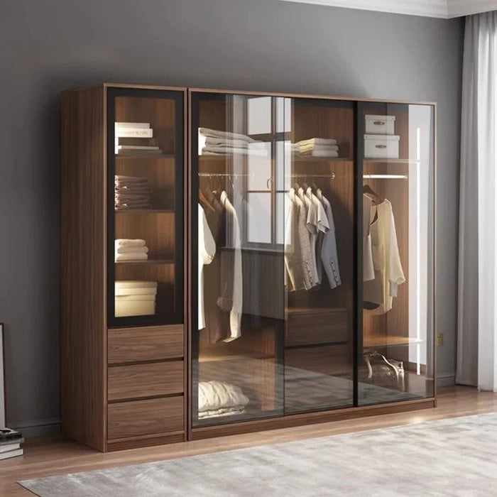 Simple Modern Organizer Wardrobe Drawers Hanging Rail Storage Cabinet Glass Sliding Door Bedroom Roupeiros Household Items