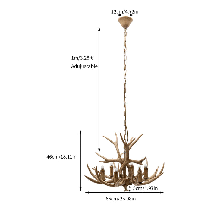 OUKANING Antler 6-Heads Chandelier Deer Horn Candle Light Restauran Lamp H Style For Living Room