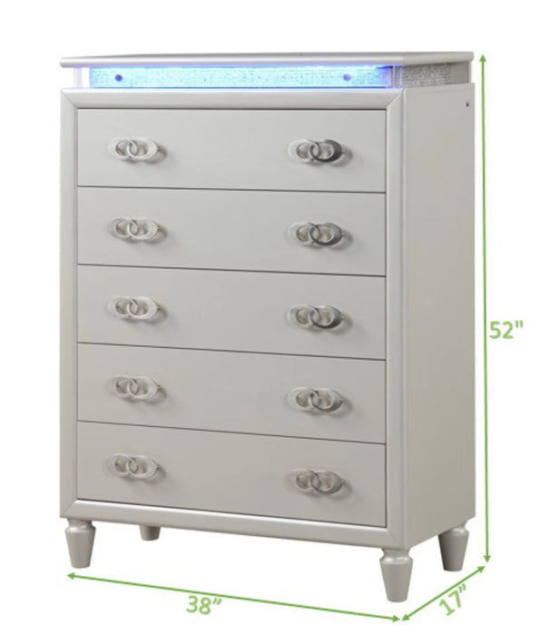 Passion Queen 6 PC Bed Room Set Nightstand  Dresser Chest Cabinet Cupboard Forcer Milky White with Led  Bedroom Furniture