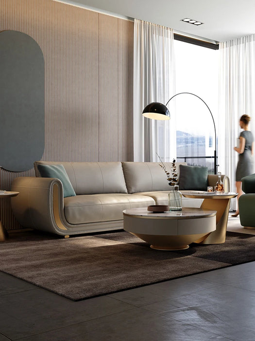Italian light luxury sofa living room fully equipped three-seat sofa in-line large apartment leather sofa head layer cowhide