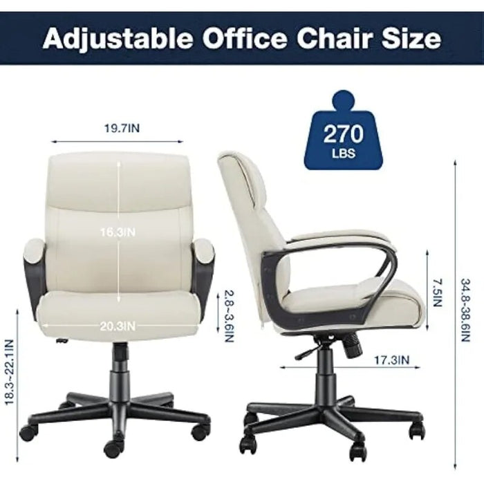 OLIXIS Office Desk Chair with Padded Armrests Mid Back Lumbar Support and Adjustable Height & Tilt Angle(Cream/Black)optional