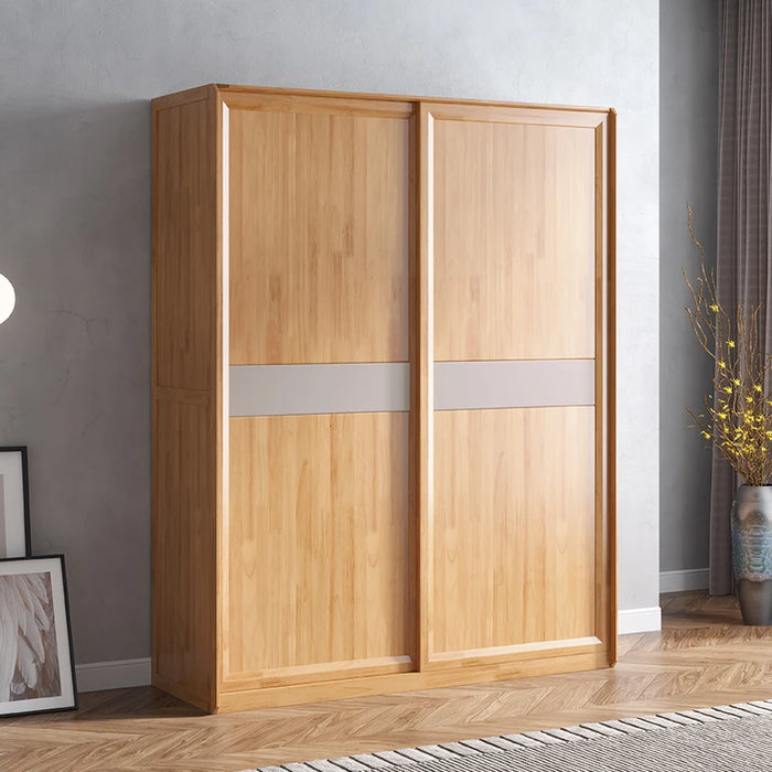 Custom solid wood sliding wardrobe two-door sliding door glass Japanese-style small apartment home bedroom with drawers modern m