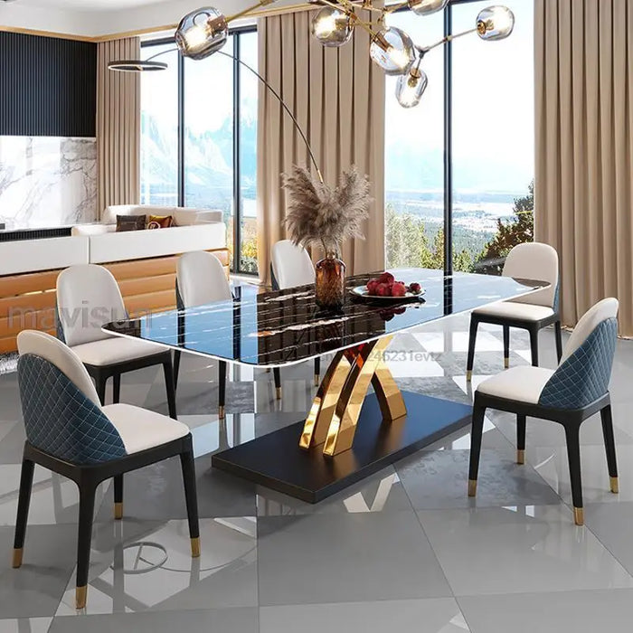 Italian Kitchen Rectangle Table And Chair Combination Household Furniture Customize Tabletop Stainless Steel Base Dining Tables