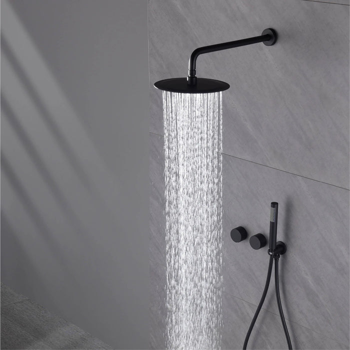 Simple black brass shower system with wall mounted design Two handles Dual control for Hot & Cold 2-function hidden bathroom Tap